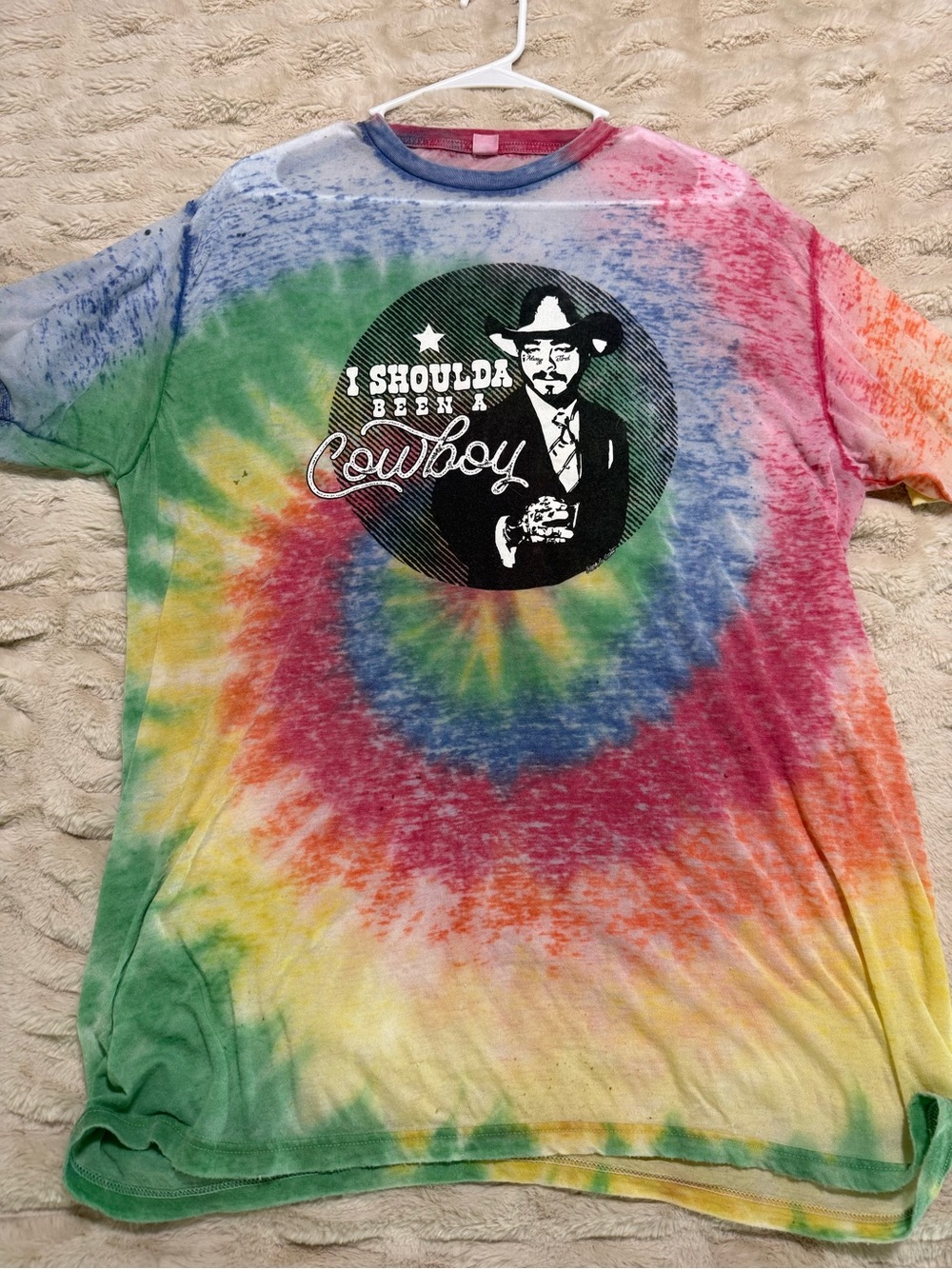 Tie-Dye Short Sleeve Graphic Band Tee - Multicolor Cowboy Post Malone Large
